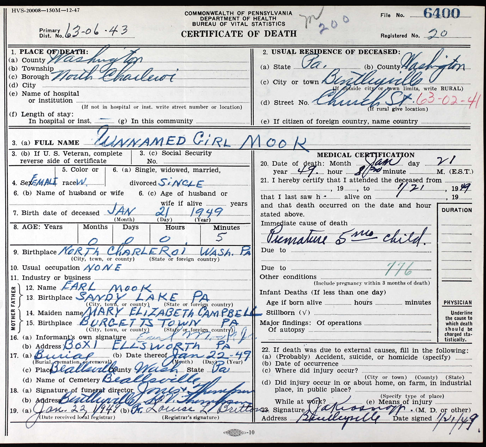 death certificate